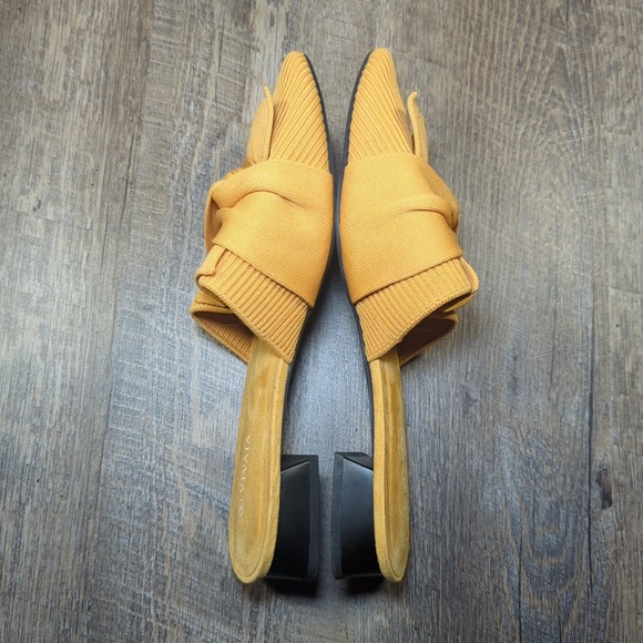 VIVAIA Pointed-Toe Knot Mules Size 40 US 9 Mustard Yellow Low Heel Slip On Yaffa - Picture 9 of 13